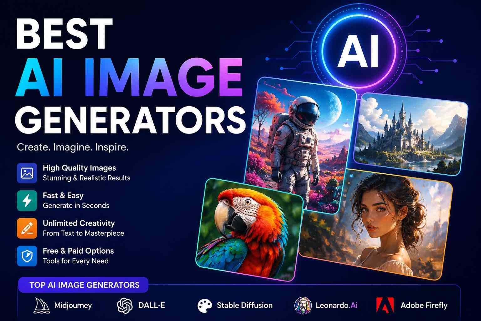 Colorful AI-generated style collage representing modern image generators