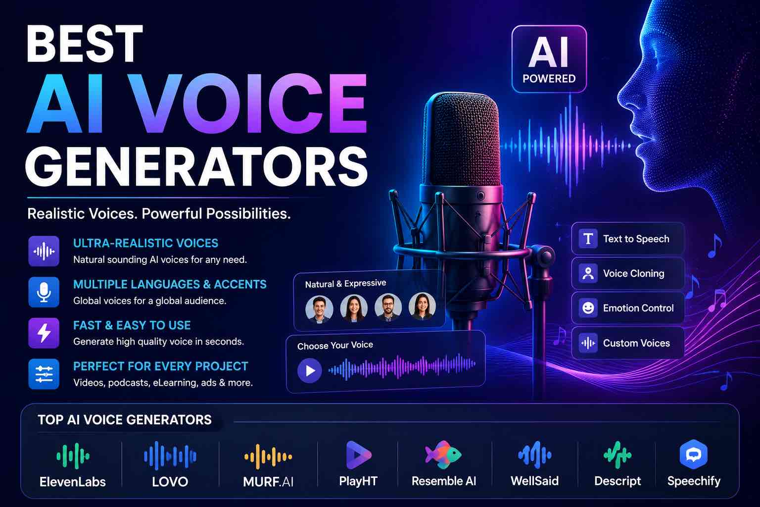 Abstract sound waves and microphone representing AI voice generation
