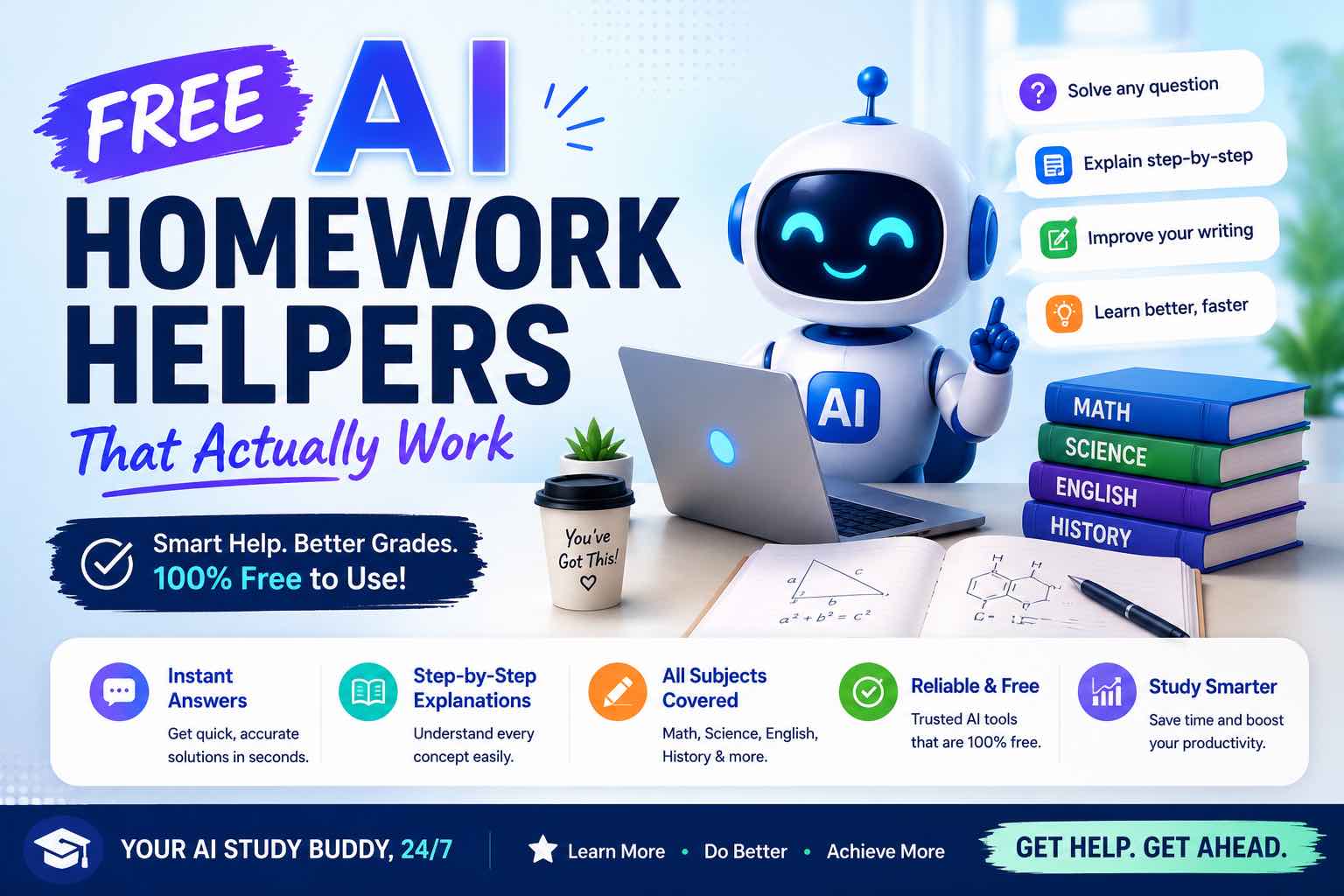 Student studying with free AI homework helper tools on a laptop