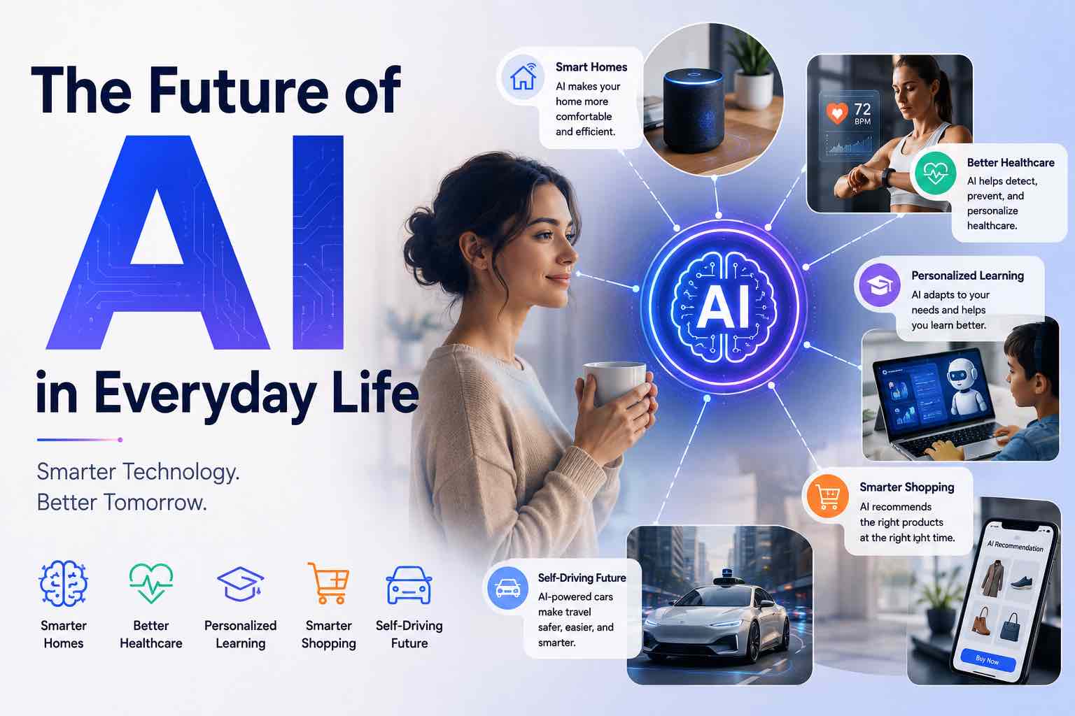 Futuristic everyday scene suggesting AI woven into daily life