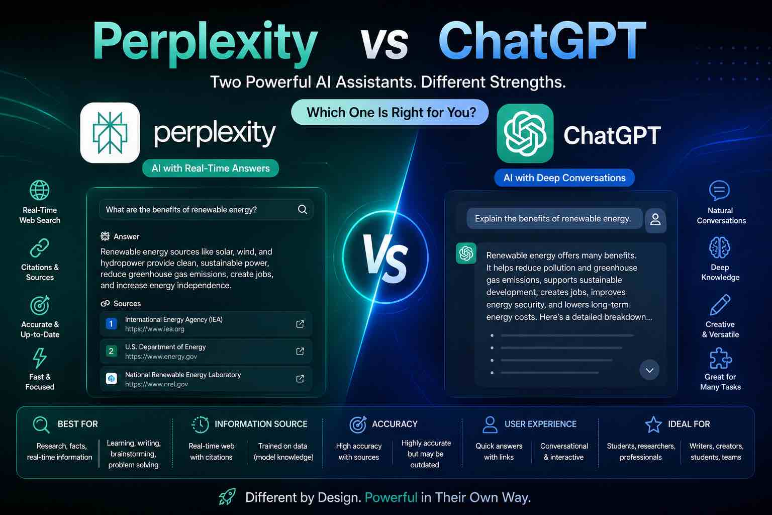 Comparison visual for Perplexity and ChatGPT AI assistants